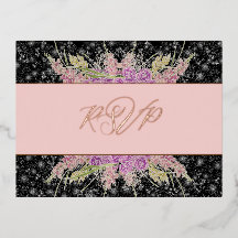 La Boca Rosa blush Ribbon roses on Black-Foil RSVP