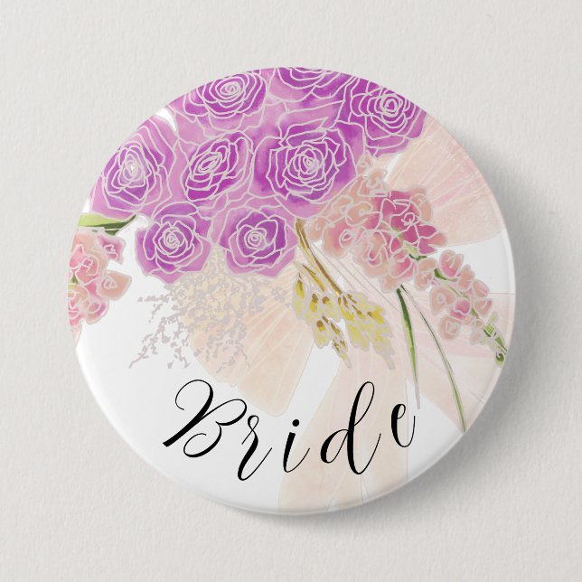La Boca Rosa blush sheer bow and bouquet Brides Button (Front)