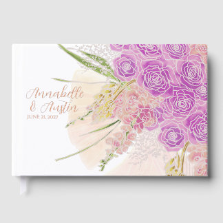 La Boca Rosa blush sheer bow and Bouquet Foil Guest Book