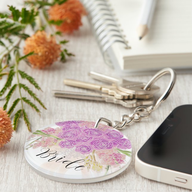 La Boca Rosa blush sheer bow and flower Brides Keychain (Front Right)