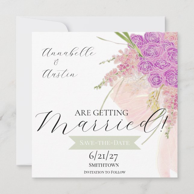 La Boca Rosa Blush sheer bow Bouquet  Save The Date (Front)