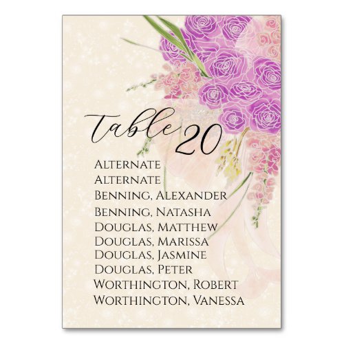 La Boca Rosa Golden bow Bouquet Table Assignment Number