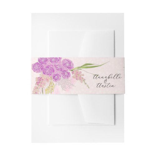 La Boca Vendretti Pink Bow and Bouquet on Pink Invitation Belly Band