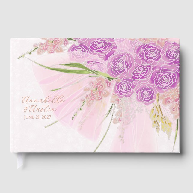 La Boca Vendretti Pink bow Bouquet Foil Guest Book (Front)