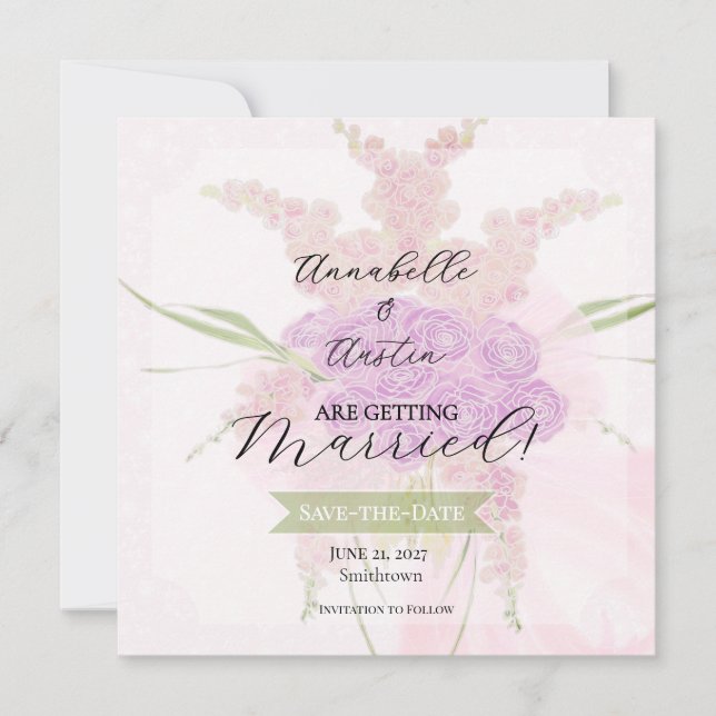 La Boca Vendretti Pink sheer bow Bouquet   Save The Date (Front)