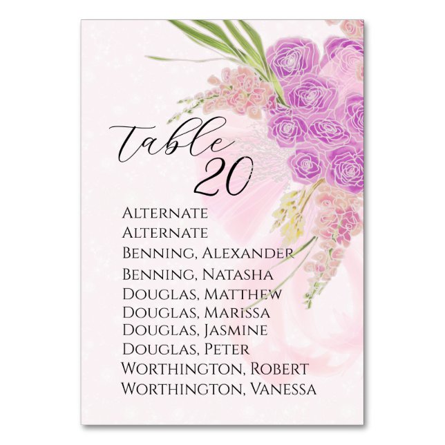 La Boca Vendretti Sweet Pink bow Bouquet  Table Number (Front)