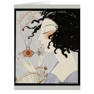 LA BOHEME,LADY WITH PERFUME BOTTLE ART DECO BEAUTY CARDS