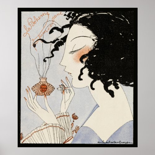 LA BOHEMELADY WITH PERFUME BOTTLE ART DECO BEAUTY POSTER