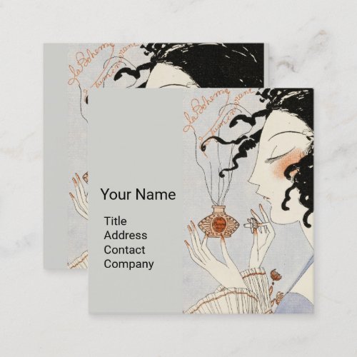 LA BOHEMELADY WITH PERFUME BOTTLE ART DECO BEAUTY SQUARE BUSINESS CARD