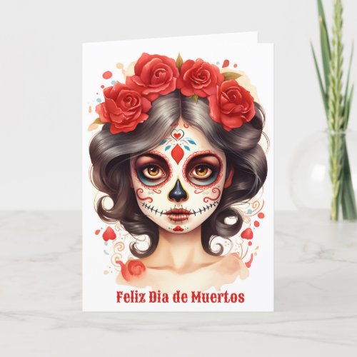 La Calavera Catarina en Flores Rojas  Holiday Card