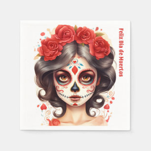 La Calavera Catarina💀 en Flores Rojas 🌹 Napkins