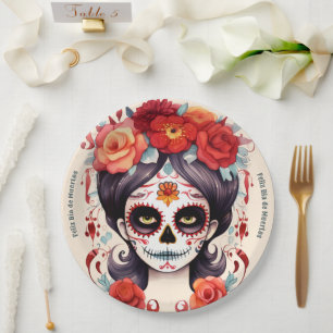 La Calavera Catarina en Flores Rojas 🌹 Paper Plates
