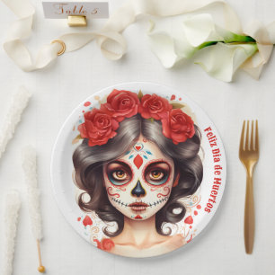 La Calavera Catarina💀 en Flores Rojas 🌹 Paper Plates