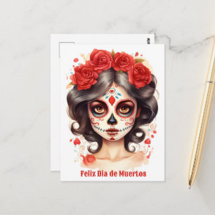 La Calavera Catarina💀 en Flores Rojas 🌹 Postcard