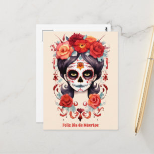 La Calavera Catarina en Flores Rojas Postcard