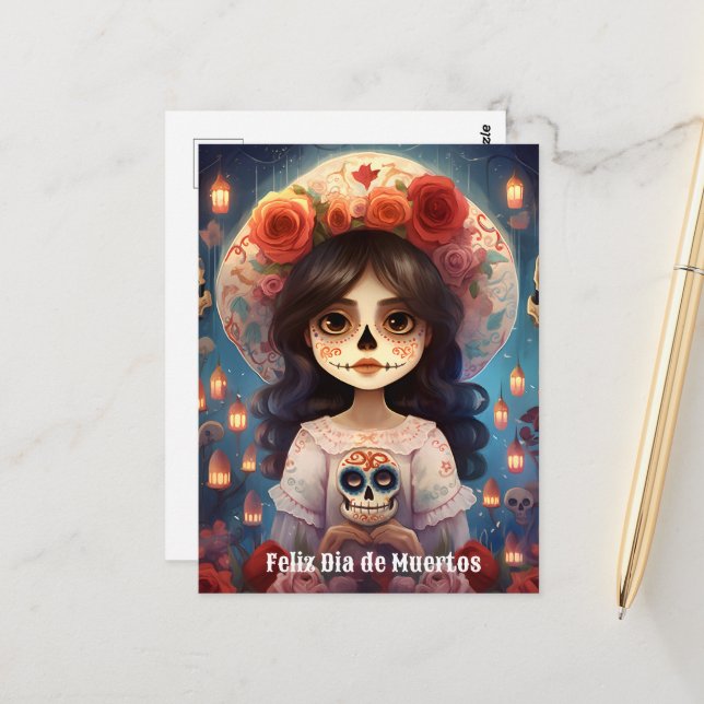  🌹La Calavera Catrina: Blossoms of Life 🌹 Postcard (Front/Back In Situ)