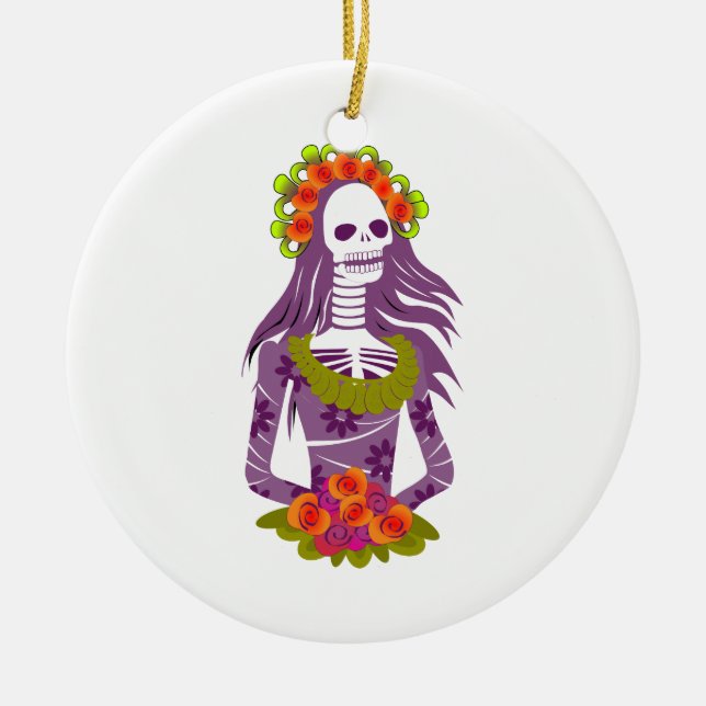 La Calavera Catrina/Dapper Skeleton/'Elegant Skull Ceramic Ornament (Front)