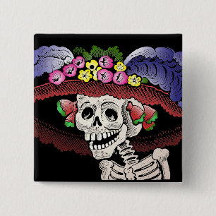 La Calavera Catrina in color Pinback Button