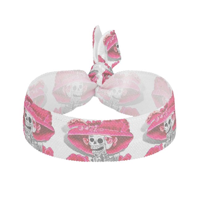 La Calavera Catrina in Red Bonnet Elastic Hair Tie (Front)