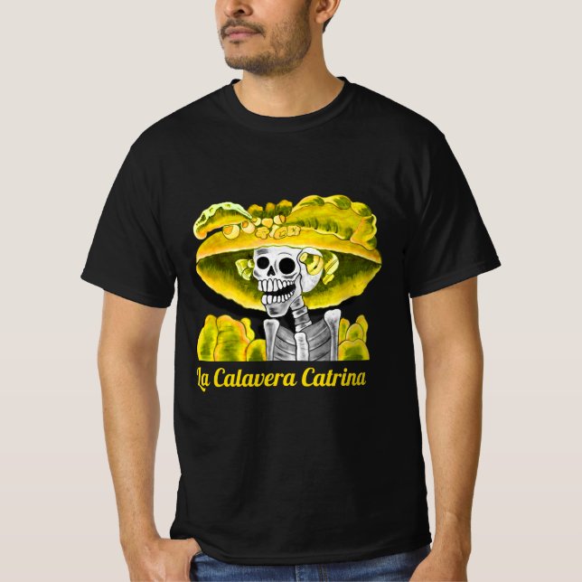 La Calavera Catrina in Yellow Bonnet T-Shirt (Front)