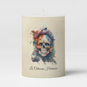 La Calavera Hermosa, custom Pillar Candle