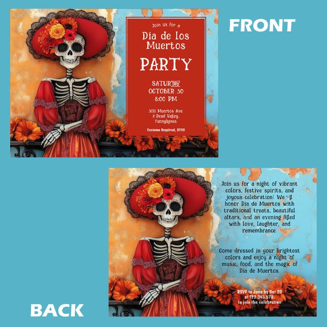 💀  La Calavera in hat with flowers Invitation ( La Calavera in hat with flowers Invitation)