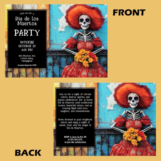 💀  La Calavera in hat with marigolds Invitation ( La Calavera in hat with marigolds Invitation)