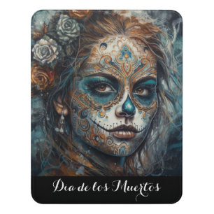 La Catrina Azul Dia de los Muertos Sugar Skull Door Sign