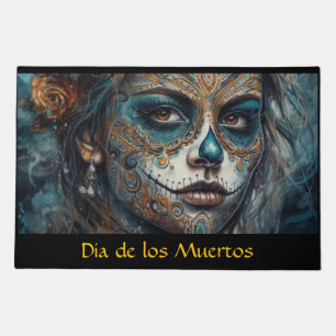 La Catrina Azul Dia de los Muertos Sugar Skull Doormat