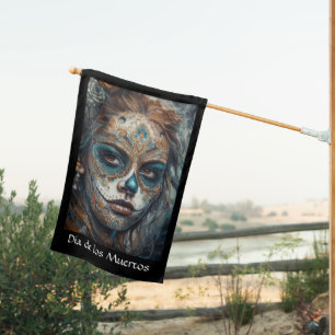 La Catrina Azul Dia de los Muertos Sugar Skull House Flag