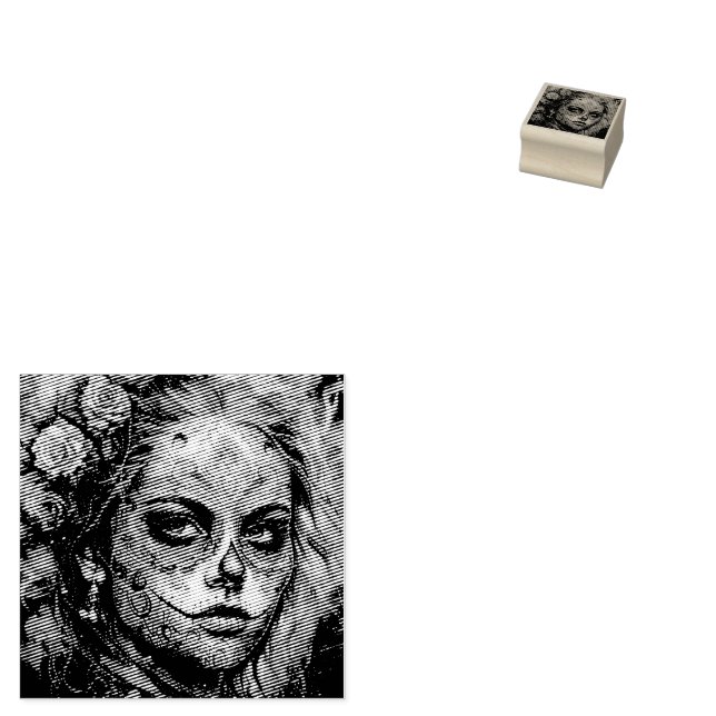 La Catrina Azul Dia de los Muertos Sugar Skull Rubber Stamp (Stamped)