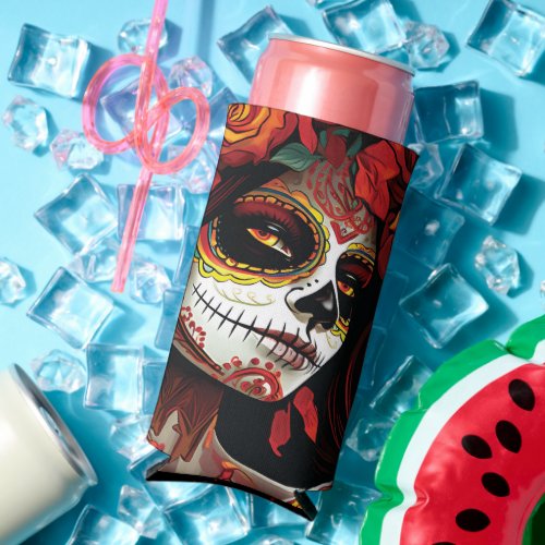 La Catrina Calavera Day of the Dead Halloween Can Seltzer Can Cooler