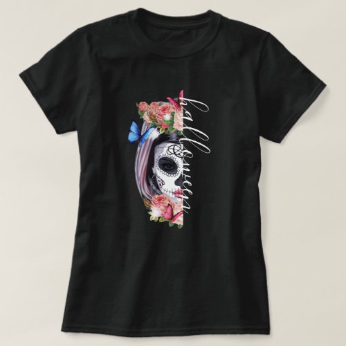 La Catrina Day of the Dead Floral Skull Halloween T_Shirt