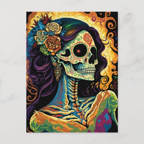 La Catrina Day of the Dead Mexican Skeleton Art Postcard