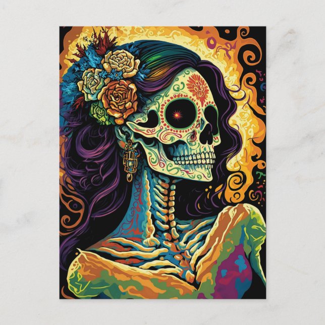 La Catrina Day of the Dead Mexican Skeleton Art Postcard (Front)
