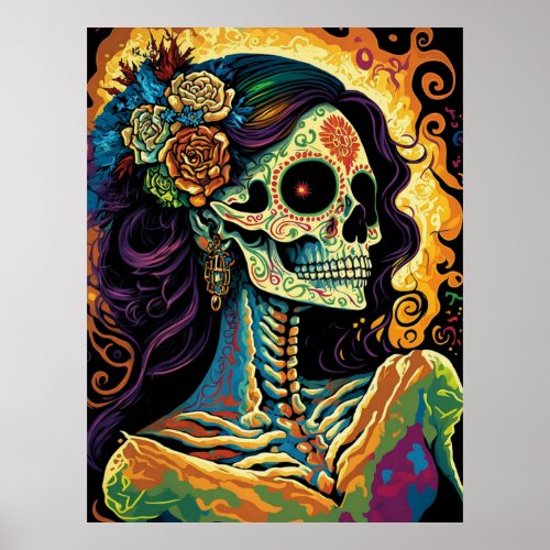 La Catrina Day of the Dead Mexican Skeleton Art  Poster