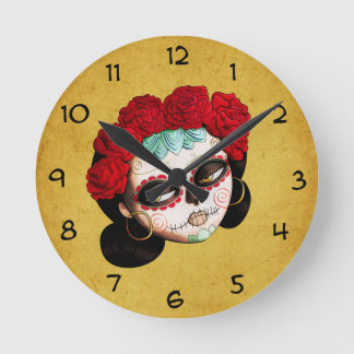 La Catrina - Dia de Los Muertos Girl Round Clock