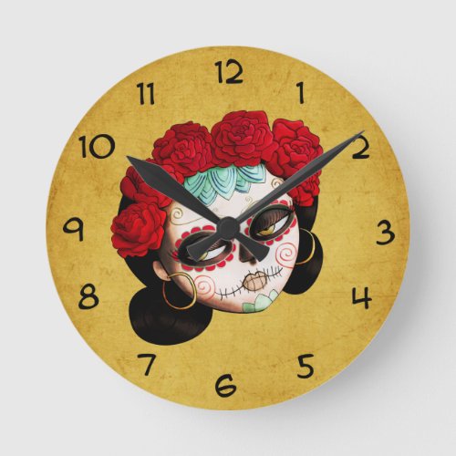 La Catrina _ Dia de Los Muertos Girl Round Clock