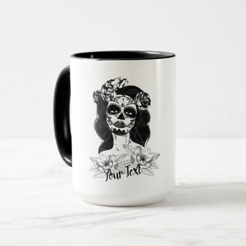 La Catrina Doll w Flowers Tattoo _ Customizable Mug