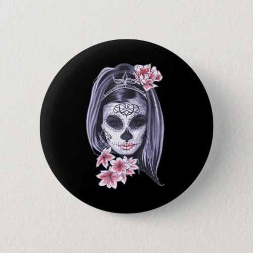 La Catrina Flower Tattoo Masks Sugar Skull Mexico Button