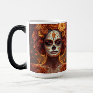 La Catrina Marigold Dia de los Muertos Sugar Skull Color Morph Mug