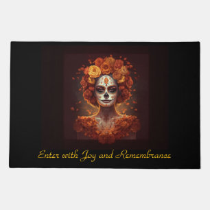 La Catrina Marigold Dia de los Muertos Sugar Skull Doormat