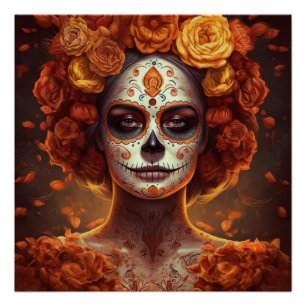 La Catrina Marigold Dia de los Muertos Sugar Skull Poster