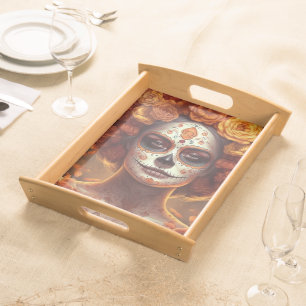 La Catrina Marigold Dia de los Muertos Sugar Skull Serving Tray