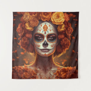 La Catrina Marigold Dia de los Muertos Sugar Skull Tapestry
