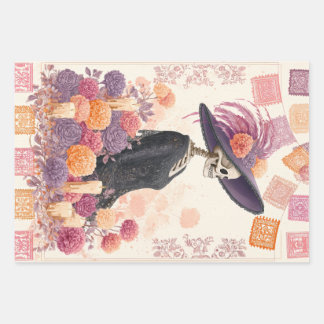 La Catrina Skeleton Lady Day of the Dead Decoupage Wrapping Paper Sheets