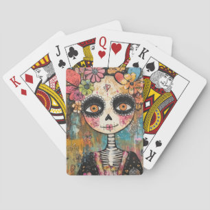 La Catrina Skeleton With Flower Crown Poker Cards