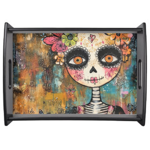 La Catrina Skeleton With Flower Crown Serving Tray