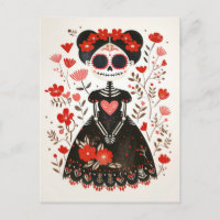 La Catrina with Flowers Whimsical Day of The Dead