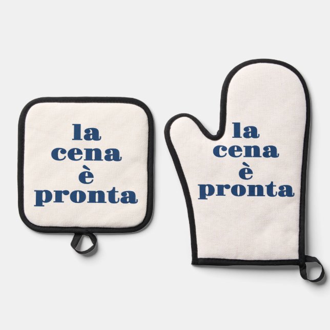 La Cena E Pronta Apron Oven Mitt & Pot Holder Set (Front)